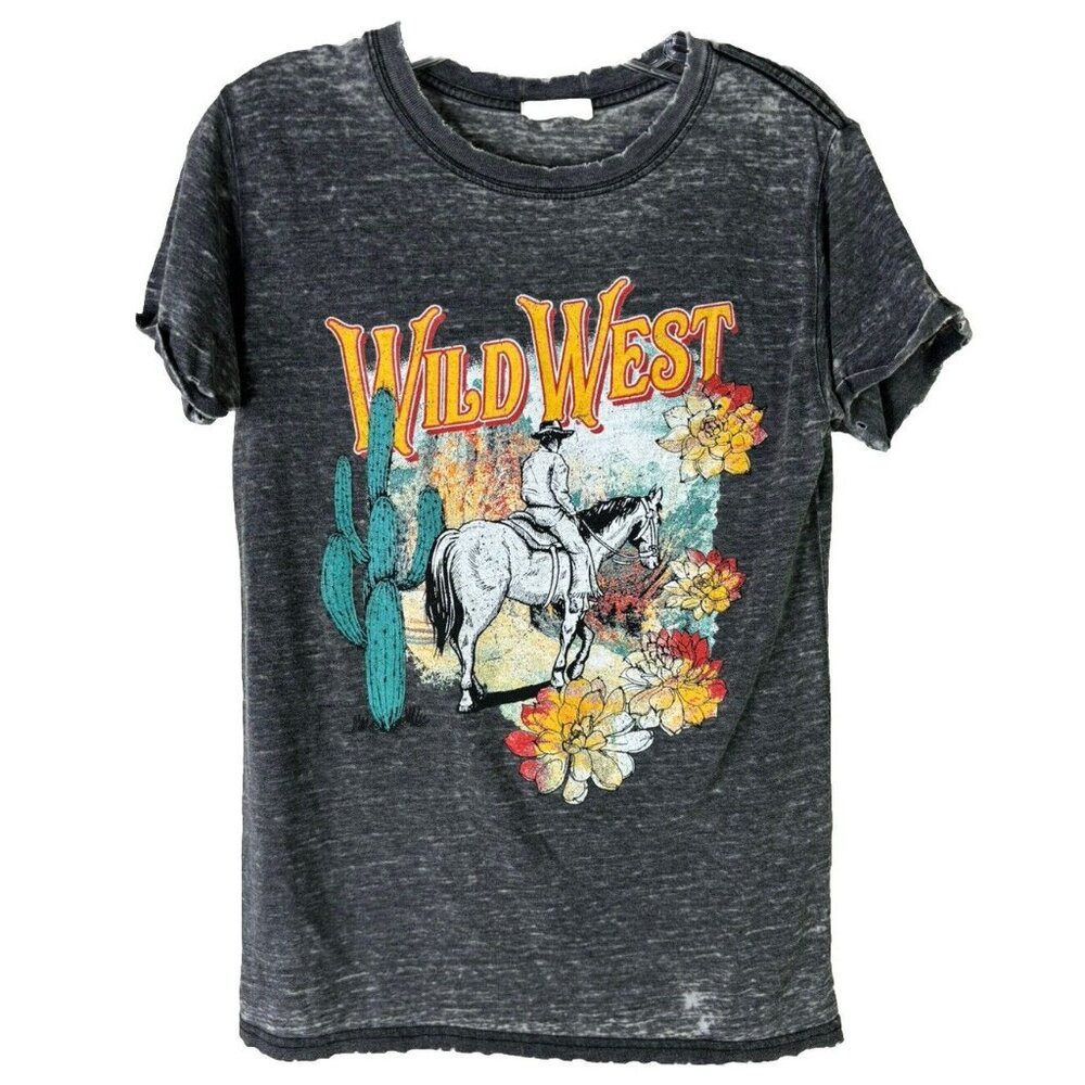 Refined Canvas Small Wild West Cowboy Burnout T-shirt Roll Cuff Sleeve Soft EUC